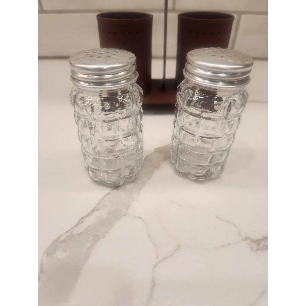 Primitive Rustic Star Farmhouse Salt and Pepper Shaker Holder Set Punched Tin
